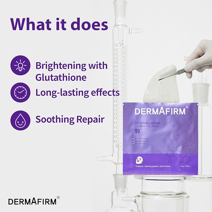 Dermafirm Soothing Repair Toning Gel Mask R4 - Brightening & Anti-Wrinkle Korean Face Mask with Glutathione - Overnight Hydrogel Mask for Glowing Skin - 4pcs
