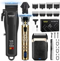 HIENA PRO Professional Cordless Hair Clippers for Men, T-Blade Beard Trimmer & Foil Shaver Set, Barber Clipper Hair Cutting Grooming Kit, Barber kit