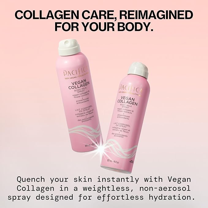 Pacifica Spray Lotion for Body - Vegan Collagen Body Milk Spray – Hydrating Moisturizer Mist Fast-Absorbing Instantly Hydrates & Softens Skin Jasmine & Vanilla Natural Scent Clean Beauty Non-Aerosol