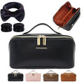 Makeup Bag, Travel Toiletry Bag for Women, Large Capacity Waterproof Plain Pattern PU Leather Cosmetic Bags Make Up Organizer Bags with Headband and Wristband Set (Black)