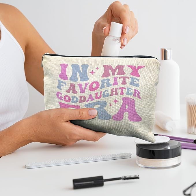 Goddaughter Gifts Makeup Bag, Goddaughter Gifts from Godmother Cosmetic Bags for Women, Gifts for Goddaughter Makeup Pouch Zipper Pouch