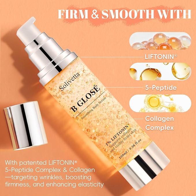 B Glosé Body Serum for Wrinkles – Anti-Aging Smoothing & Firming Glossy Serum with LIFTONIN®, Peptides & Collagen, Hydrating & Tightening Formula 100 ML