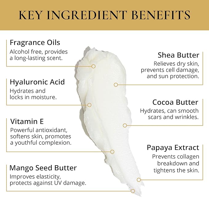 LUXURY LIFE BUTTER - Irresistibly Scented Body Butter with Hyaluronic Acid for Ultimate Moisture. Luxurious Natural Fragrance. Hydrates for a Non-Greasy Glamorous Glow, Peach Smoke, 5 oz.