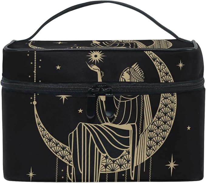 Makeup Train Case Sacral Night Girl On Moon Korean Carrying Portable Zip Travel Cosmetic Brush Bag Organizer Large for Girls Women