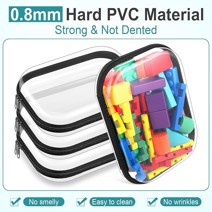 Sanwuta 6 Pcs Clear Hard Zipper Case Hard Plastic Zipper Pouches Makeup Bag Pencil Pouches Transparent Cases for Snacks Plastic Storage Organizer Box for Travel(Black,7.87 x 5.9 x 2 Inch)