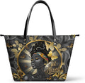 African Black Women's Leather Tote Bag, Large, Premium Vegan Leather, Full Zip, Perfect Christmas Gifts For Women