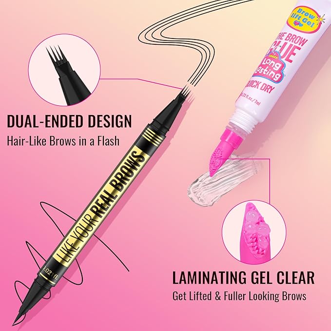 Vevivia Eyebrow Pen - Eyebrow Gel Clear, Dual-Ended Eye Brow Pencils for Women with 4-Fork-Tip and Precise Brush-Tip for Natural Hair-Like Strokes, Last All Day Eyebrow Pencil, Black