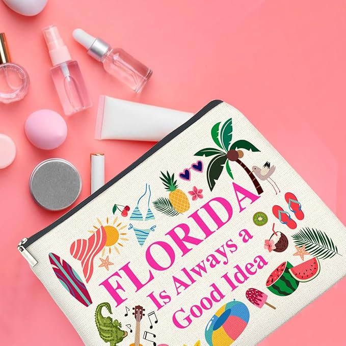 Florida Travel Cosmetic Bag, Multicolor, Waterproof Polyester, Zipper Closure, Adult Women's Travel Cosmetic Case