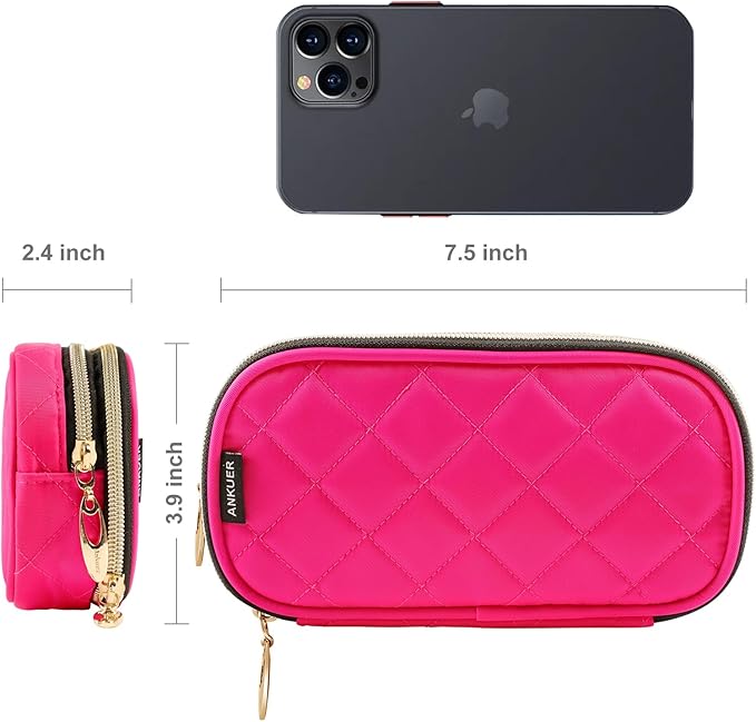 ANKUER Travel Makeup Bag for Women: Small Cosmetic Bag Organizer Cosmetic Case Pouch for Girls (Rose Red)