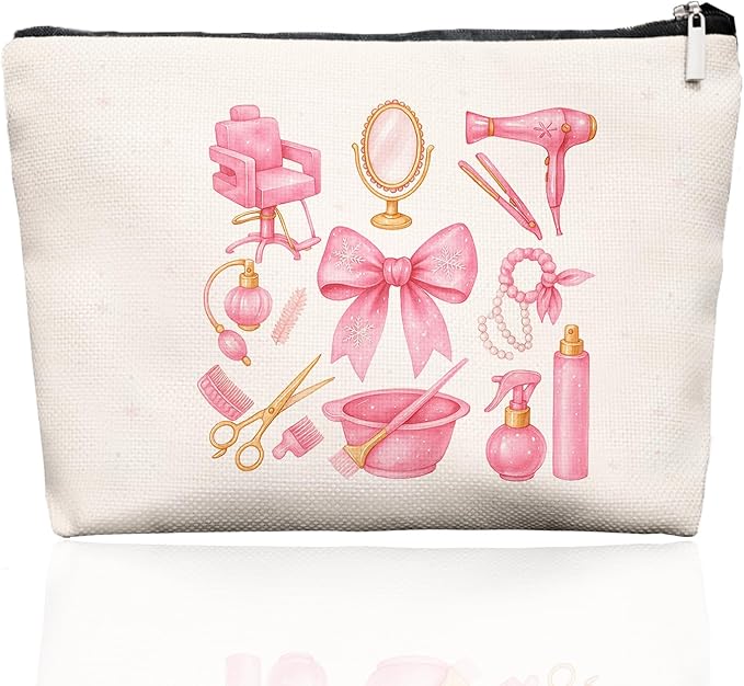 Chrisamas Hairstylist Gifts Women Makeup Bag Make Up Bag, Cosmetic Bags for Hairstylists, Hairdresser Gifts for Cosmetology Student Teen Girls(Pink)