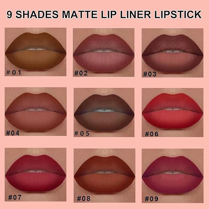 2-in-1 Gradient Brown Lip Liner & Lipstick, Light Brown Waterproof Long Lasting Matte Lip Liner Pencil, Makeup Smudge proof lip liner with Cone Tip (03#-Reddish Brown)