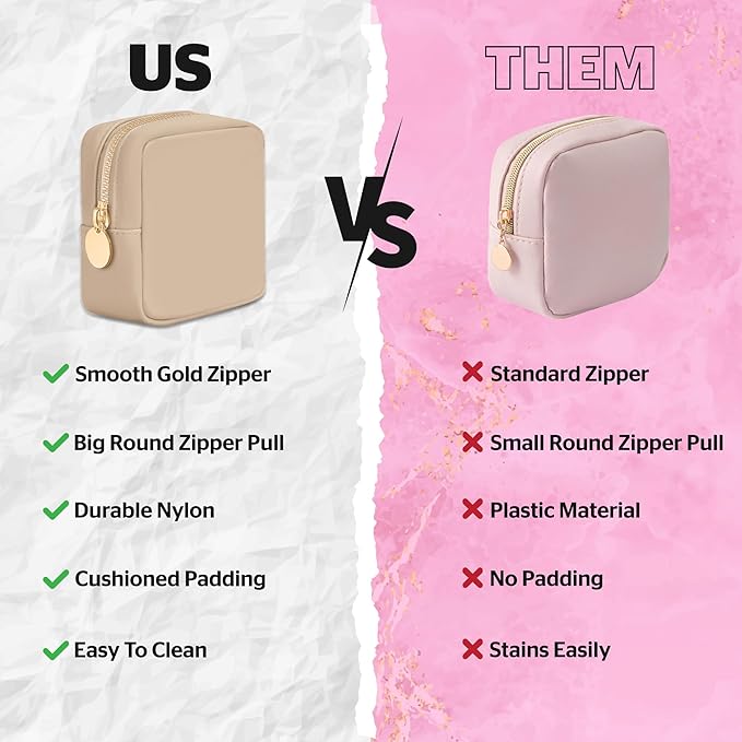 DANCOUR Small Makeup Bag For Purse - Makeup Bag Small Cosmetic Bag For Purse - Mini Pouch Travel Makeup Bag Zipper Pouches - Mini Cosmetic Bag For Purse Organizer For Women and Girls (Beige), (MKBAG)