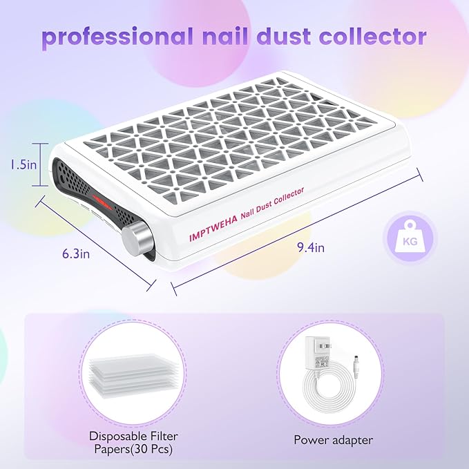 Nail dust collector. 1600PA powerful suction dust collector nail tech. Vacuum Fan Dust Collector with LED display includes 30 sheets of filter paper, suitable for nail salons and home manicures