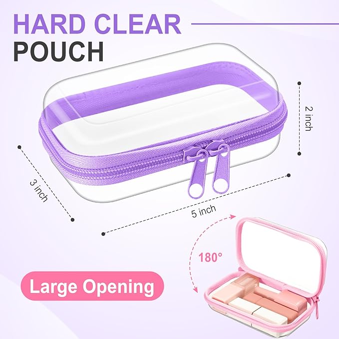 Sanwuta 6 Pcs Clear Hard Zipper Case Hard Plastic Zipper Pouches Makeup Bag Pencil Pouches Transparent Cases for Snacks Plastic Storage Organizer Box for Travel(Colorful,5 x 3 x 2 Inch)