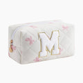 Gleyemor Personalized Initial Makeup Bag for Women, Cute Quilted Pink Floral Cotton Cosmetic Bag, Christmas Gifts for Her Mom Friend Sister Bridesmaid Teacher Women M