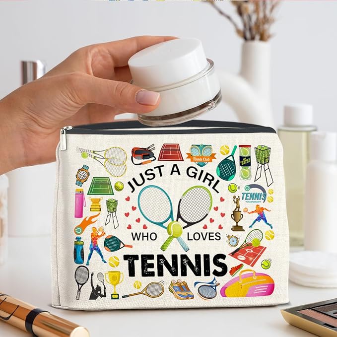 Tennis Gifts Makeup Bag Tennis Lover Gifts for Girls Women Tennis Lover Cosmetic Bag Tennis Team Gifts Just a Girl Who Loves Tennis Zipper Makeup Pouch