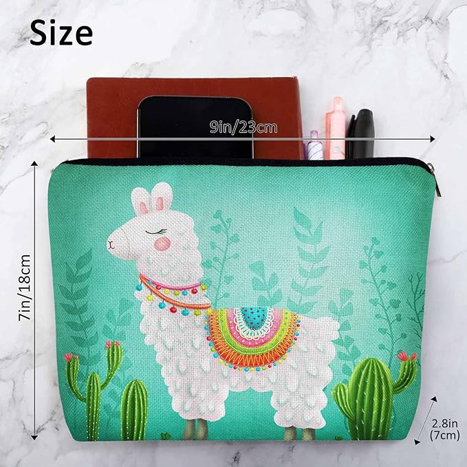 Makeup Bag Llama Makeup Bags For Purse Pouch, Funny Llama Alpaca Cactus Floral Green Travel Toiletry Bag Cosmetic Bag Makeup Bags Flax Makeup Organizer Bag Pencil Pouch For Man Woman