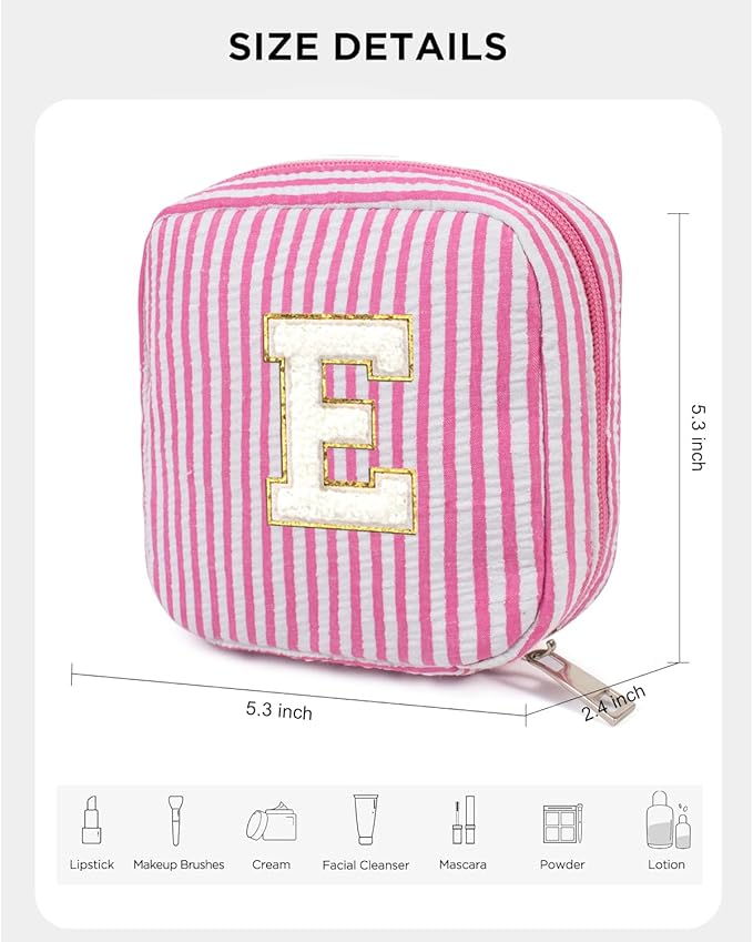 LETGO Personalized Birthday Gifts for Women Teacher, Initial Cute Pink Cosmetic Makeup Bag Pouch Case Travel Toiletry Make Up Bag for Women Friends Female Friendship Girlfriend Wife Gifts Idea