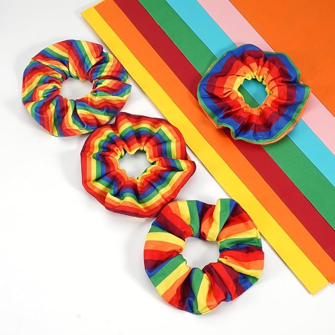 4pcs Rainbow Hair Ties Colorful Pride Hair Scrunchies for Women Girls LGBT Gay Elastic Stripe Rainbow Ponytail Holder Gifts Hair Accessories
