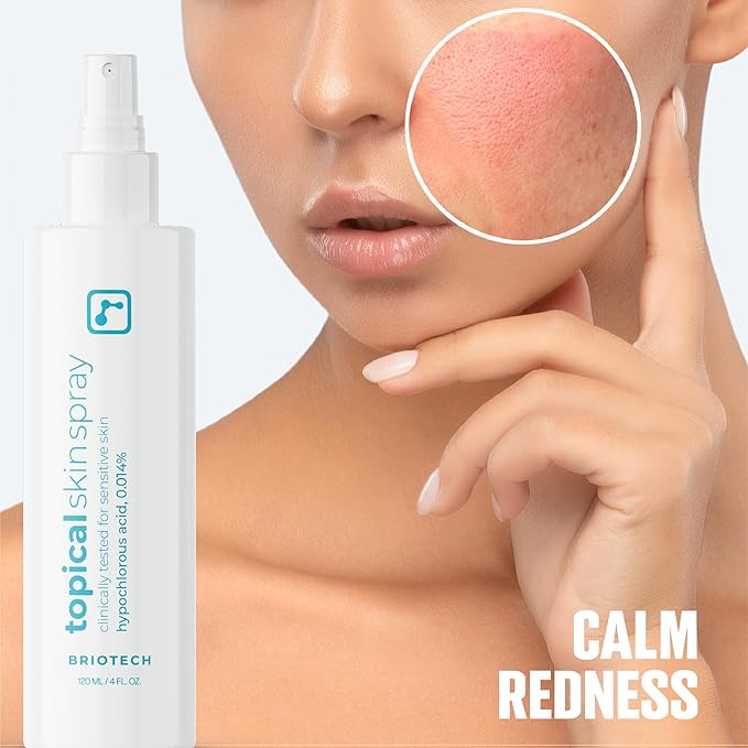 BRIOTECH Topical Skin Spray, Hypochlorous Acid Spray for Sensitive Skin, HOCl Facial Mist, Full Body Support Against Irritation, Calm Redness, Soothe Foot & Scalp, 8 oz (2 Pack)