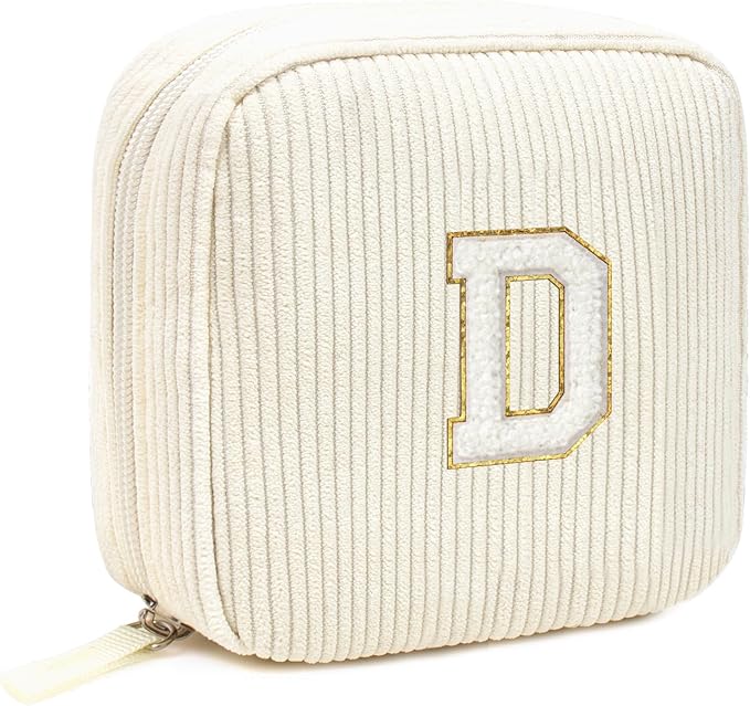 LETGO Birthday Gifts for Women Small Personalized Initial Monogram Makeup Bag,Preppy Corduroy Makeup Bags Travel Toiletry Bag Cute Pouch Purse for Her Mom Girlfriend Wife Sister Teacher Bridesmaid