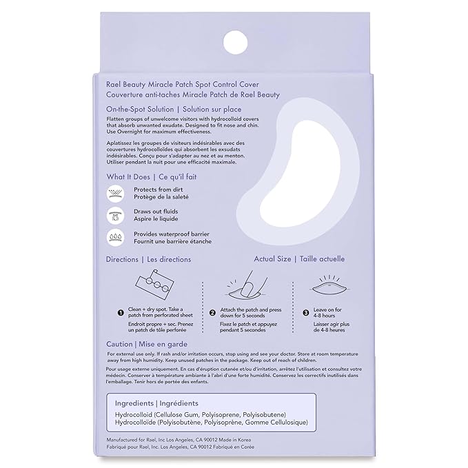 Rael Pimple Patches, Miracle Spot Control Cover - Hydrocolloid Acne Pimple Patch, Strips for Zits and Blemish, Korean Skin Care (10 Count)