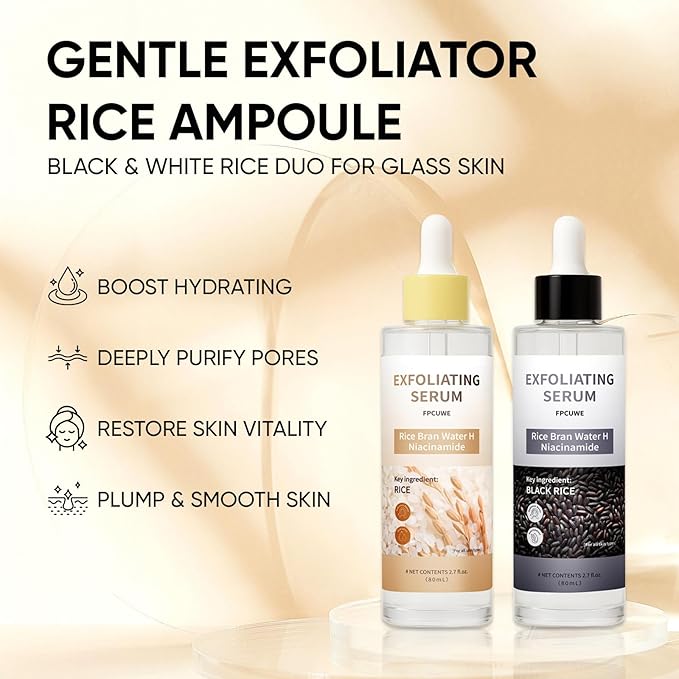 Peel Shot Glow Rice Ampoule Duo, Black & White Rice Exfoliating Ampoule for Gentle Peel + Pore Minimizing & Deep Hydration, Suitable for Face and Body (2)