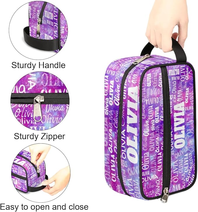 Custom Travel Cosmetic Bag with Name, Personalized Large Capacity Weekend Toiletry Bag Portable Bathroom Makeup Organizer, Watercolor Purple Galaxy