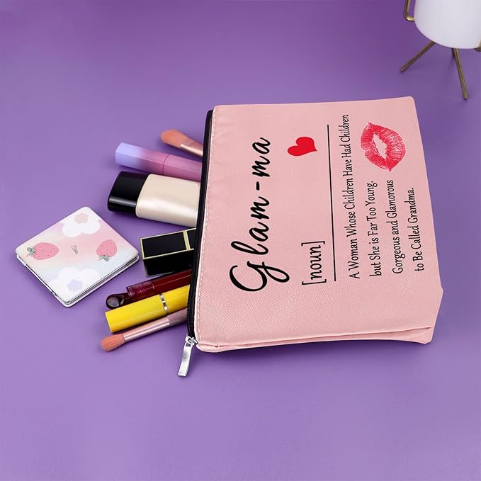 Sazuwu Grandma Gift from Grandchildren Makeup Bag Pink Gifts New Grandma Gifts from Friend Cosmetic Bag Nana Gifts from Grandkids New Grandmother Gifts First Time Mothers Day Gifts Travel Pouch