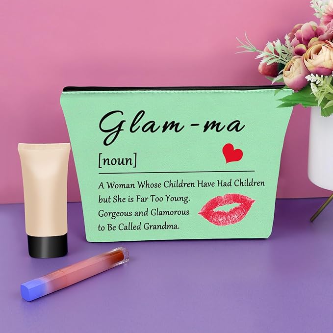 Sazuwu Grandma Green Makeup Bag for Grandmother Nana Gifts from Grandkids Cosmetic Bag Mothers Day Birthday Present Travel Pouch