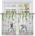 Spring Kitchen Curtains, Bicycles Botanical Rose Leaves Butterfly Wood Grain by Unknown