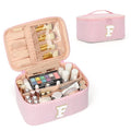 OCHEAL Makeup Bag for Women, Monogram Cosmetic Bag with Brush Holder, Pink Travel Makeup Case Beauty Toiletry Bag Organizer Personalized Gifts for Girls Bridesmaid, Sister, Wife, Friends Initial F