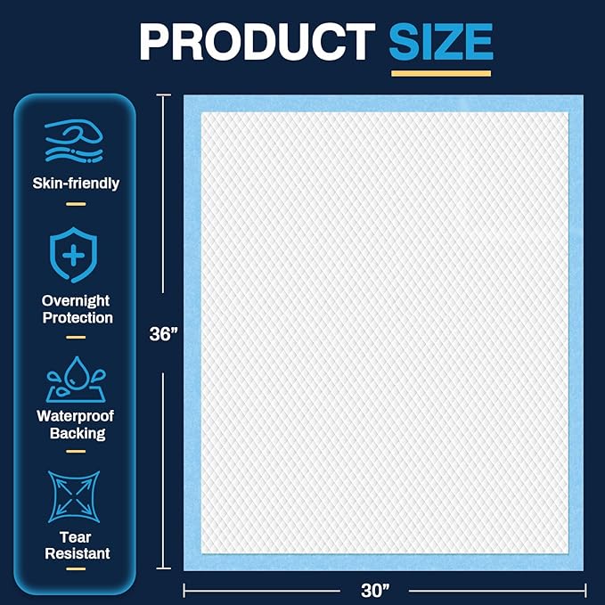 AAY Disposable Bed Pads 30"X36" (50pcs) Tear-Resistant Cloth Backing Underpads Super Absorbent Pee Pads Extra Large Premium Chucks for Adults Incontinence Pads Waterproof for Elderly, Kids or Puppy