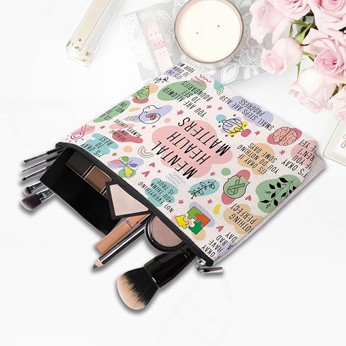 Mental Health Gifts Makeup Bag - Awareness Gift, Daily Affirmation, Positive Quotes Cosmetic Bag for Women