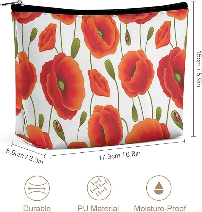 Fashion Makeup Cosmetic Case Clutch Bag, Floral of Red Flowers Pattern Travel Makeup Train Case Organizer Large Capacity Carry On Bag, Luggage Pouch, Makeup Pouch for Women