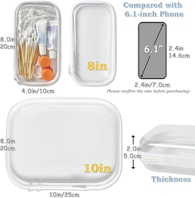 Clear Hard Zipper Case for Storage, Durable Clear Zipper Pouches, Hard Plastic Zippered Pencil Pouch for Snacks Toy Travel Organizer