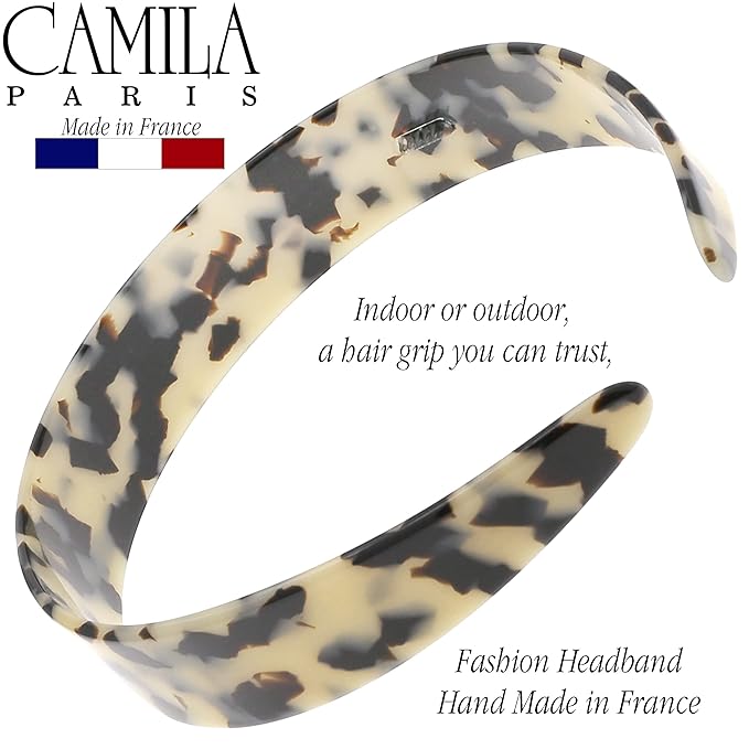 Camila Paris CP3464 French Headband for Women, Handmade White Tokyo, Strong Hold Grip Women's Hair Band, Ligth and Very Flexible, No Slip and Durable Styling Girls Hair Accessories, Made in France