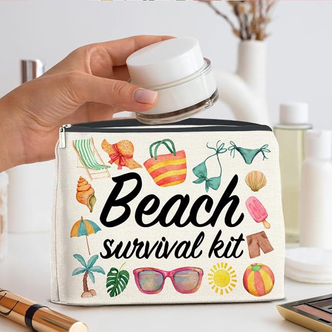Beach Survival Kit Makeup Bag Beach Travel Gifts for Women, Multicolor Cosmetic Case