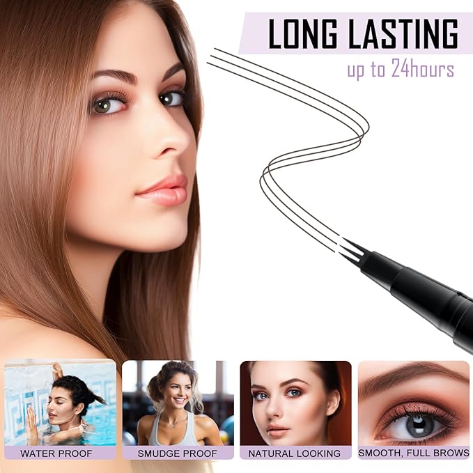 LAVONE Eyebrow Pencil, 2-In-1 Waterproof Eyebrow Pen, with 3 Tip Microblading Eyebrow Pen and Ultra-Precise Brow Pencil, Dual-ended Eyebrow Brush, for Eyebrow Makeup - Black Brown
