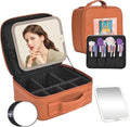 Travel Makeup Bag with LED Mirror,Removable Mirror with 3 Color Modes,Portable makeup travel organizer for Women,Makeup Case with 8 Adjustable EVA Dividers,Cosmetic Train Case with Lighted Mirror