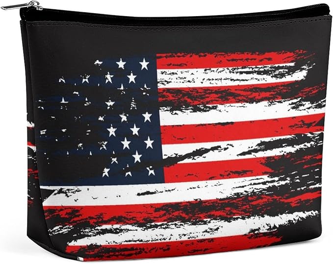 Vintage Retro American Flag Art Toiletry Bag Holder Portable Gift for Girls Women Large Capacity Travel Makeup Train Case for Cosmetics Digital Accessories Fashion Travel Bag
