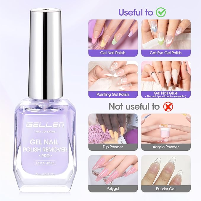 Gellen Gel Nail Polish Remover, Gel Remover for Nails Quickly in 2-5 Minutes, Easy Use No Need to Soak or Wrap, Professional Nail Gel Remover Kit, Gellen Gel Polish Remover Pro