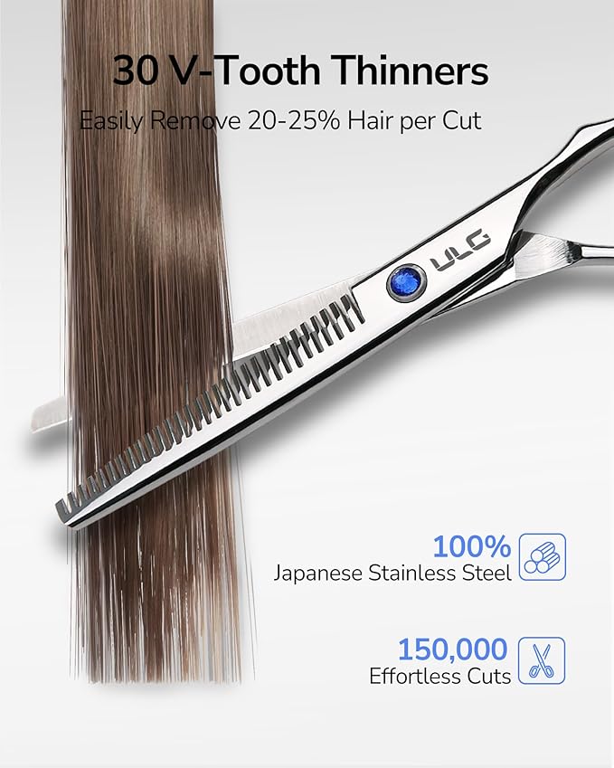 ULG Hair Cutting Scissors Thinning Shears Kit Professional Hairdressing Texturizing Salon Razor Edge Scissor Barber Kit1 Pro 6.5 inch Silver