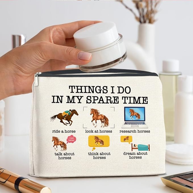 Horse Gifts Makeup Bag, Funny Horse Gifts for Women Horse Lovers Cowgirl, Thing I Do in My Spare Time Horse Zipper Makeup Pouch
