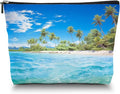 Makeup Bag Travel Cosmetic Bags Small Makeup Case Waterproof Zipper Pouch for Women Girls 7X9inches - Tropical Paradise with Palm - Lined Beach