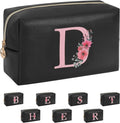 Personalized Initial Makeup Bag, Birthday Gifts for Women and Girls, Small Makeup Pouch Travel Toiletry Bag, Make Up Organizer Bag Gift Trendy Stuff for Friend Mom Teacher, Black