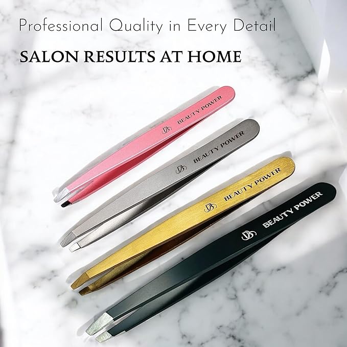 Ultra-Precision Professional Slant Tweezers for Women Facial Hair - German Stainless Steel, Lightweight Black Tweezers for Women & Men, Ideal for Eyebrow & Facial Grooming (Matte Gold)