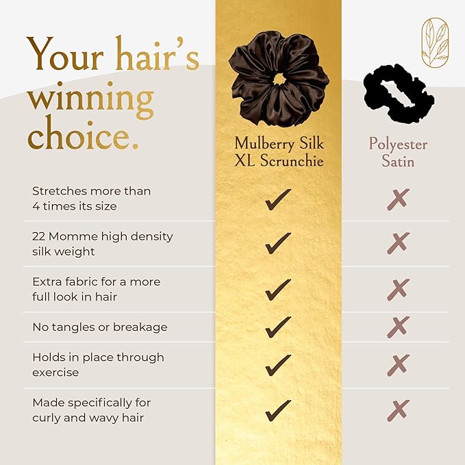 Silk Scrunchies for Women Ponytail Holders – Oversized Mulberry Silk Scrunchies – Extra Large No Damage Hair Ties for Curly, Thick, and Thin - Hair Accessories for Women – Espresso, XL By Curlfriend