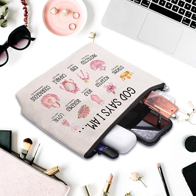 Inspirational Christian Gifts for Her, Religious Gifts Motivational Dancer Ballerina Makeup Bag, God Says I Am Dancer Cosmetic Bag Makeup Pouch