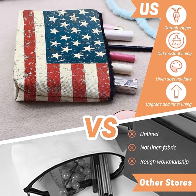 Cosmetic Bags Travel Makeup Toilet Case Waterproof Pouch for Women Girls 6.7X9.45inches - Weathered American Flag With Peeling Colors